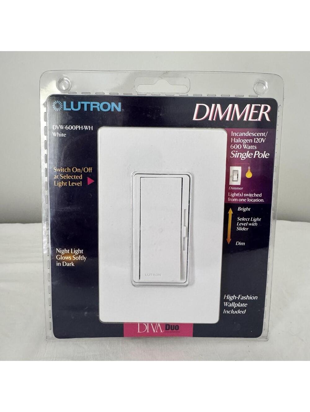 NEW Lutron DV-600PH-WH Slide Dimmer 600W Single-Pole Diva Duo White